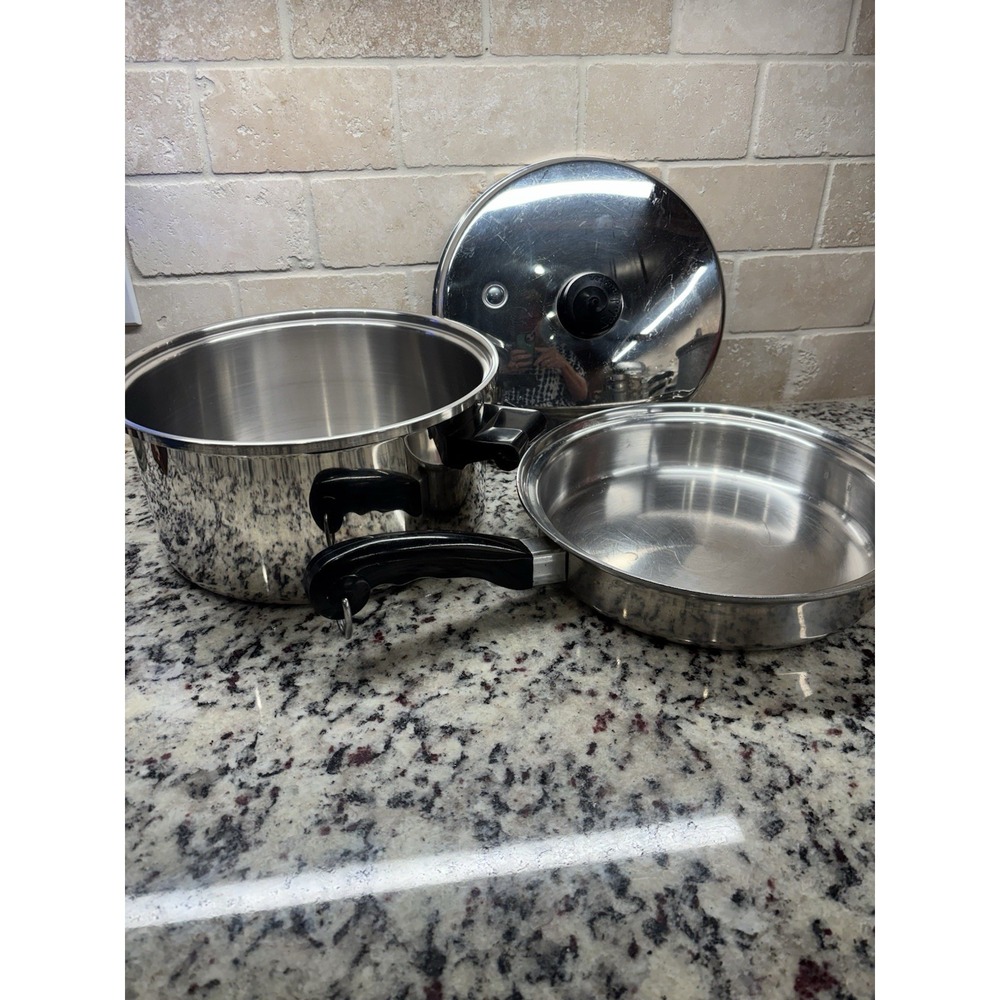 Vtg T304S Saladmaster Stainless Cookware 11" Skillet & 8 Q Stockpot Set W/Lid